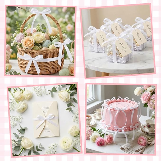 30 Pack Bow Cake Toppers White Ribbons Bows for Cake Bow Birthday Decorations Coquette Themed Bow Cupcake Topper for Bridal Wedding Baby Shower Bachelorette Party Mothers Day Decorations