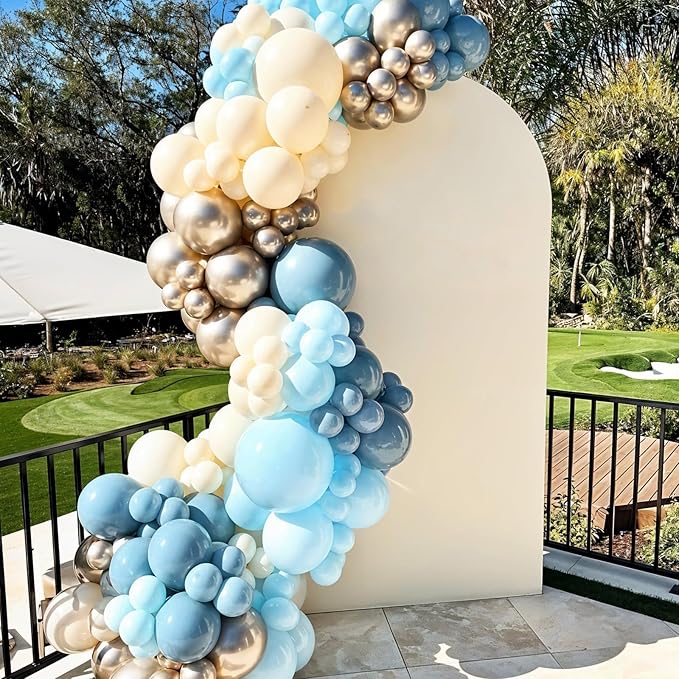 Dusty Blue Gold Balloons,12 Inch Pastel Baby Blue Sand White and Gold Latex Balloons for Boy Baby Shower Bridal Shower Baby Party Decorations