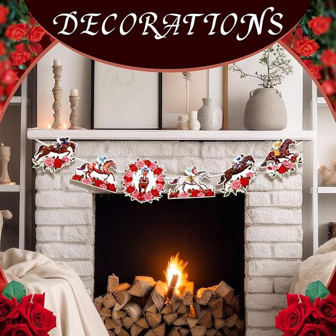 Derby Day Decorations Horse Racing Party Banners Party Supplies Horse Racing Garland Streamers Decorations, Pre-assembled(Rose Style)