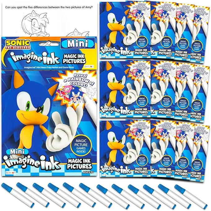 Sonic the Hedgehog Mess Free Coloring Book Set - Party Favor Supplies Bundle with 12 No-Mess Magic Imagine Ink Activity Books for Kids