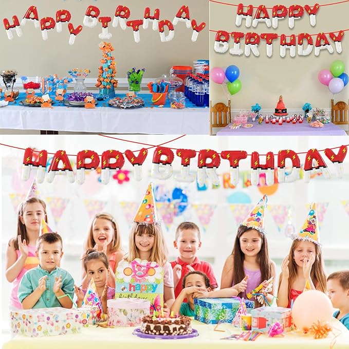 Red White Cartoon Theme Foil Balloons Cartoon Balloons Birthday Party Balloons Decorations Supplies for Kids' Birthday Anniversary Party (Happy Birthday)