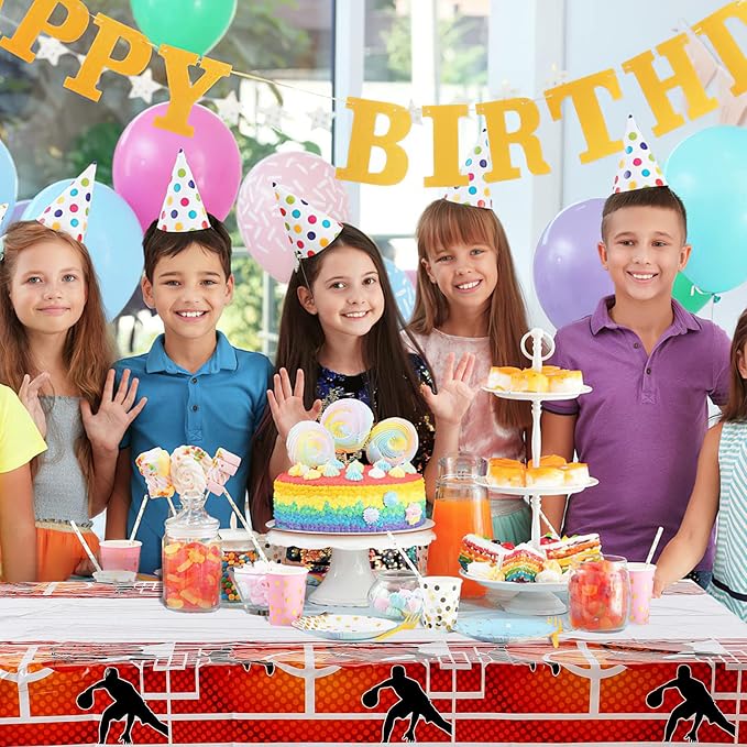2-Piece Basketball Table Cloths - Plastic Table Cover, Disposable Basketball Theme Party Supplies for Kids Adult Birthday March Madness Party Decorations 180 * 108 cm