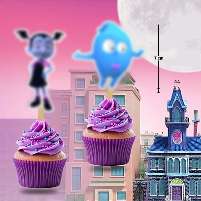 "Vamprina Cupcake Topper – Cute Cartoon Vampire Theme Birthday Party Decoration – Fun Cupcake Picks for Girls and Boys Birthday Celebrations, Halloween Parties, and Spooky-Themed Events"