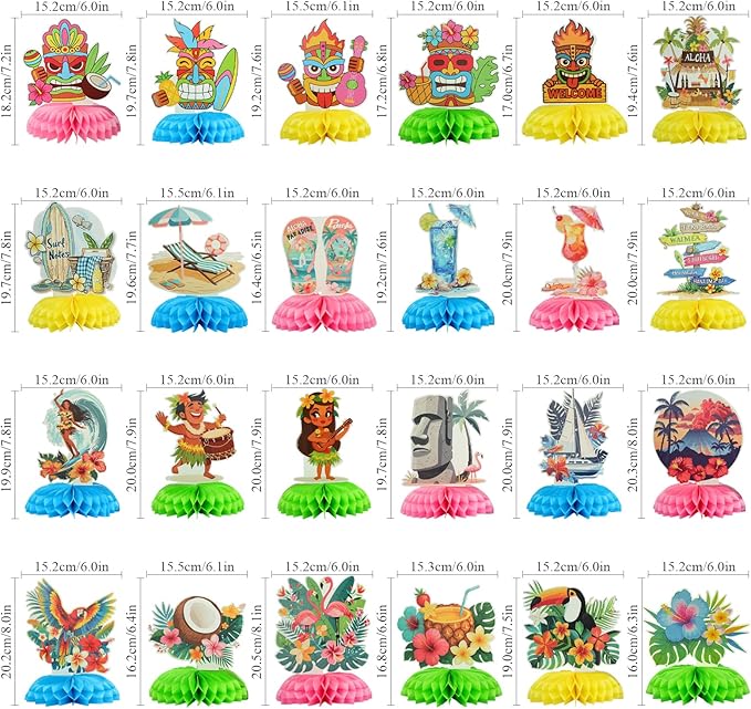 24 Pcs Luau Party Decorations Honeycomb Centerpieces, Hawaiian Party Decorations Centerpieces for Tables