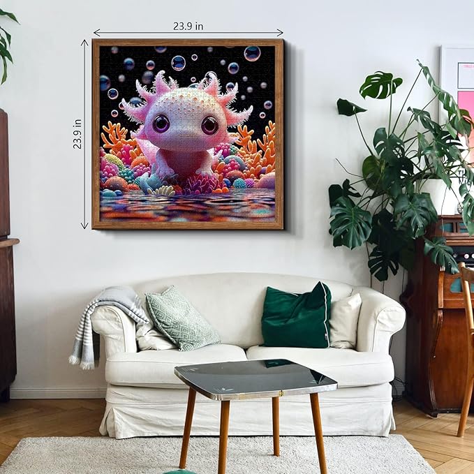 PICKFORU Cute Axolotl 1000 Piece Puzzle for Adults, Colorful Sea Animal Undersea Corals Jigsaw Puzzles, Impossible Hard Unique Art Theme as Home Decor