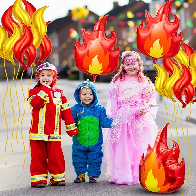 18 Pcs Fire Truck Birthday Party Supplies 32 Inch Fire Balloons Aluminum Firefighter Birthday Decorations 24 Inch Flame Fireman Theme Kids' Party Balloons for Campfire Hunting Decor