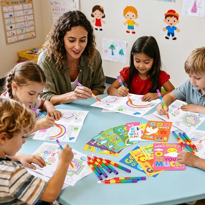 BenLouis 24 Pcs Bible Verses Mini Coloring Books Kids Christian Party Favors Small Activity Books Bulk for Kids Sunday School Religious Church Goodie Bags Stuffers Return Gifts Classroom Travel