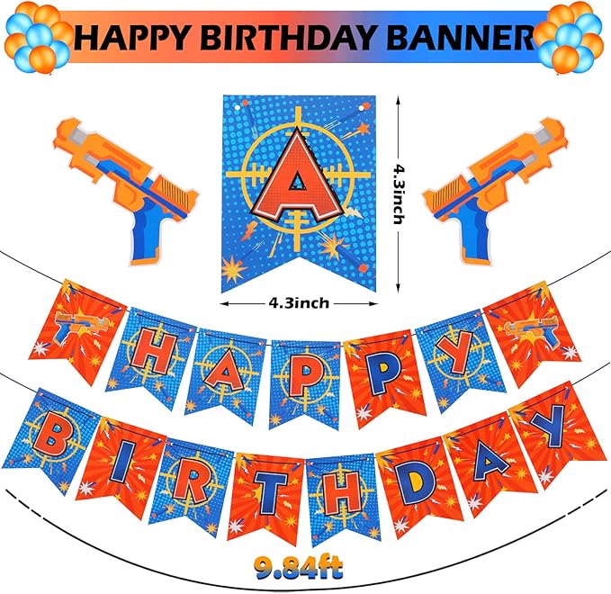 30 Pieces Dart Happy Birthday Supplies Gun Decoration Banner Latex Balloons Paper Fans Honeycomb Centerpieces 3D Dart Table Decorations Hanging Swirls for Birthday Party