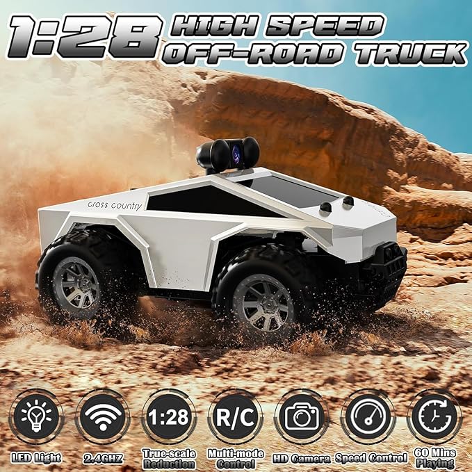1: 28 RC Cars Remote Control Car with 720P HD FPV Camera, All-Terrain RC Truck with Body Light Rechargeable Battery, RC Car Vehicle Toy Gifts for Adults Kids Boys and Girls