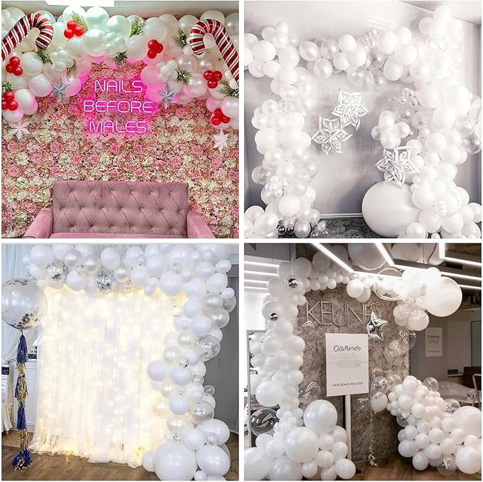 White Balloons 12 Inch Wedding Pearl White Latex Balloons, Thicker Matte White Clear Party Helium Balloon Set for Birthday Engagement Anniversary Bridal Shower Winter Christmas Party Decoration