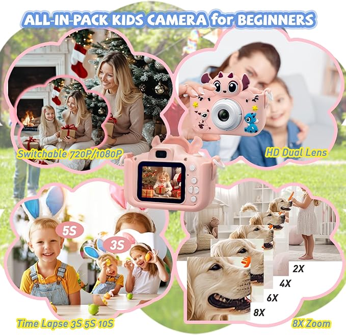 Kids Camera Toddler Digital Camera Little Girls Toy Camera for 3 4 5 7+ Years Old Boys Christmas Birthday Gifts for Kids Digital Camera 40MP Dual Lens 1080P HD Video Selfie Camera 32GB SD Card SP