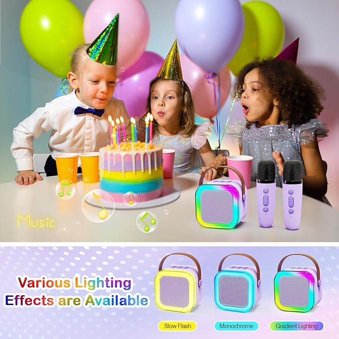 ShinePick Kids Karaoke Machine with 2 Wireless Microphones Portable Bluetooth Mini Karaoke Machine Speaker Kids Toys Christmas Birthday Gift for 3 4 5 6 7 8 9 10 11 12+Year Old Girls Boys (Purple)