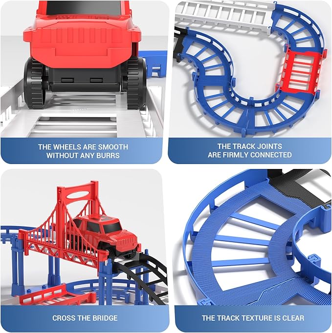 DIY Construction Race Track Set, 24 Pieces with Battery Powered Car,Bridge Building Track ，Assembly Track Builder Playset Gifts Toys for Boys Kids Age 6 7 8