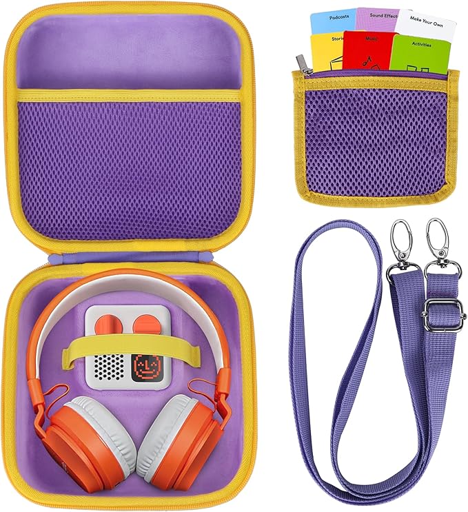 Storage Case Compatible with YOTO Mini + Headphones Kids Audio Player Travel Device Stories Music Podcast Radio Speaker (Purple + Yellow Zipper)
