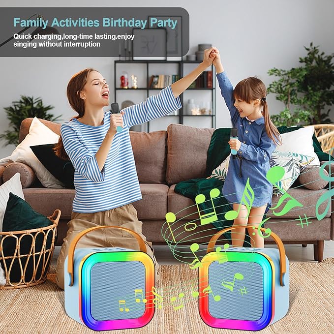 Mini Karaoke Machine for Kids & Girls with 1 Wireless Microphone, Portable Bluetooth Speaker, Christmas Birthday Gift Toy for Boys & Toddlers Ages 3, 4, 5, 6, 7, 8, 9, 10, 11, 12+ Years Old (Blue - 1)