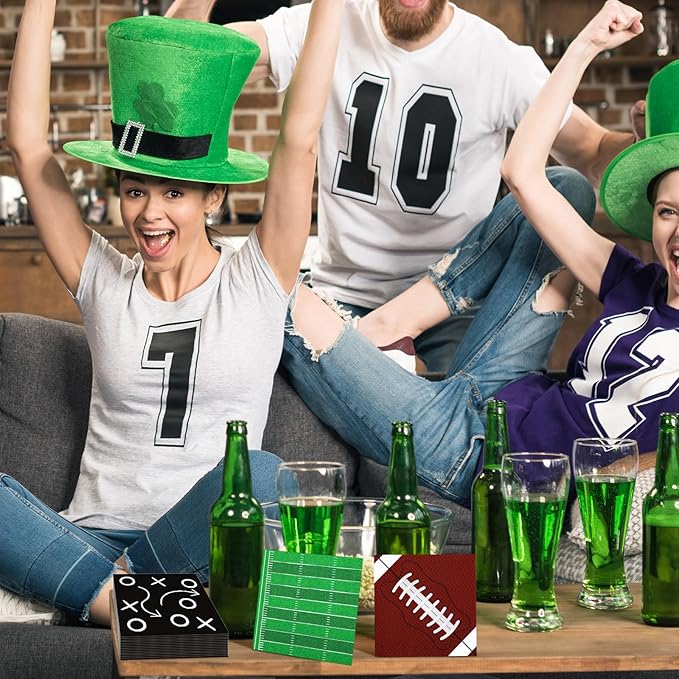100 Pcs Football Napkins Football Party Decorations 4 Designs Sports Napkins Party Supplies for Sports Game Day Birthday Events Supplies Birthday Tailgate Decorations