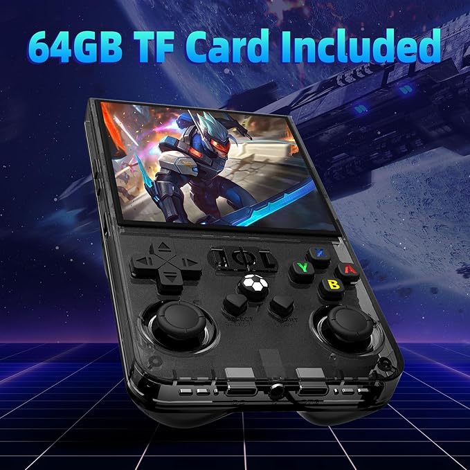 R36MAX Retro Handheld Game Console,64GB Open Source System Support 30+ Emulator Console,4.0 Inch IPS Screen Retro Gaming Console,4000mAh Battery,Video Game Console for Christmas-Transparent Black