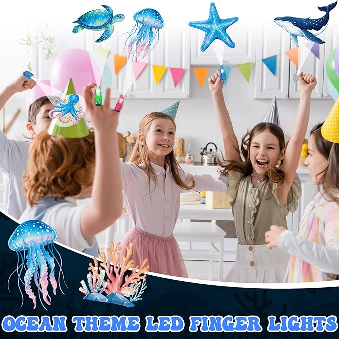 36Pcs Under The Sea LED Finger Lights Animal Party Favors Glow in the Dark Light Up Finger Lights Ocean Themed Toys Bulk for Kids Birthday Party Goodie Bag Stuffer Birthday Gifts Classroom Prize