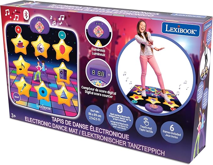 LEXiBOOK, Electronic Dance Floor Mat, Illuminated Keys, Built-in Speaker, Purple/Yellow, DM10