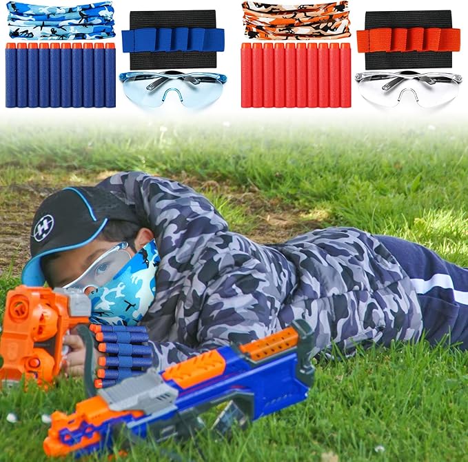 Sosation 32 Pcs Gun Party Supplies and Favors Compatible with Nerf Include Tactical Glasses Face Mask Foam Darts Wrist Ammo Holder Gun Accessories Party Favors