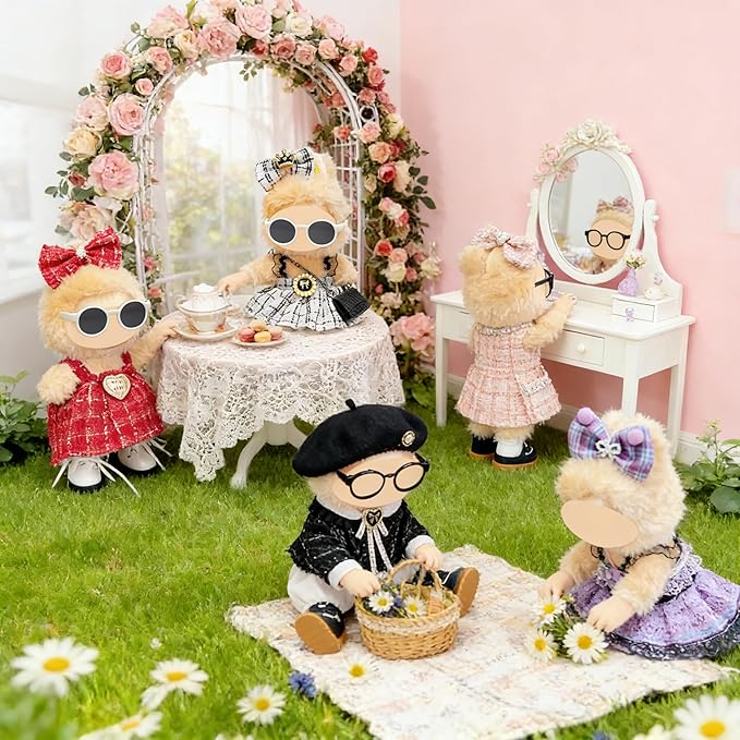 5-Set Elegant Clothes Bundle for Doll, Includes 5 Mini Hangs, Large Clear Display Bag with Strap Keychain, 5 Hangers and Rack, Bag, Glasses, Necklace, Shoes Accessories for Dressing up(No Doll)