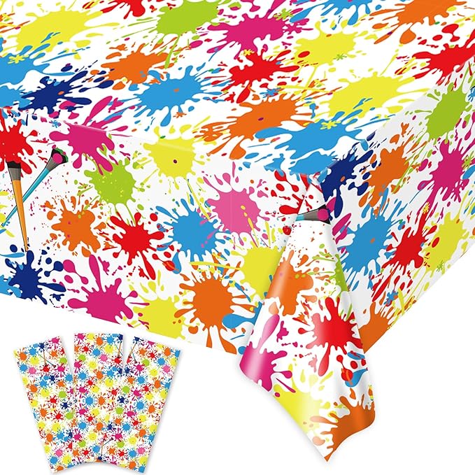 gisgfim 3 Pcs Art Party Decorations Art Paint Tablecloths Decoration Supplies Plastic Painting Splatter Party Table Cover Artist Birthday Parties Decor for Kids 105 x 54 inch