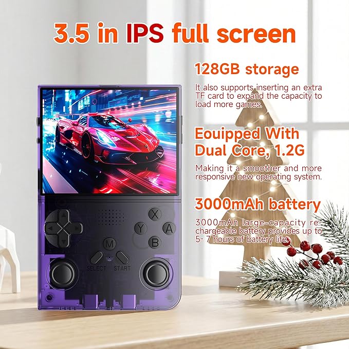 R40 Retro Handheld Game Console with Storage Case - Open Source System,3.5" IPS Screen, 18,000+ Classic Games, 128G TF Card, 3000mAh Battery, Portable Gaming Player for Travel, Purple