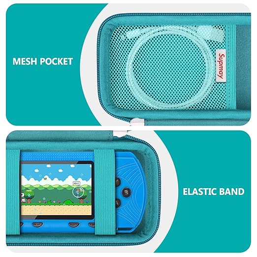 Supmay Carrying Case for GAMPLAE Handheld Game for Kids, 258 Retro Video Games Portable Gaming Player Storage Holder Travel Bag with Mesh Pocket for 3 Game Cards, Earphone,USB Cable, Green