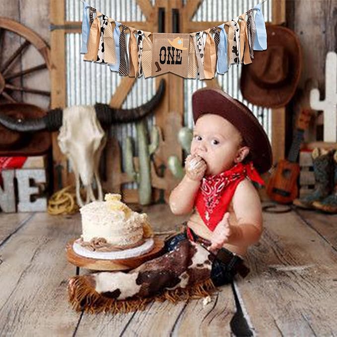 Cowboy Highchair Banner 1st Birthday - My First Rodeo High Chair Banner, First Rodeo Birthday Decorations Party Supplies for Party, Anniversary, Photo Props... (Blue)
