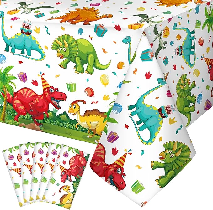 Tegeme 5 Pcs Dinosaur Plastic Tablecloth Dinosaur Party Table Cover 54 x 108 Inch Disposable Waterproof Dino Print Table Cloth for Birthday Party Supplies Picnic