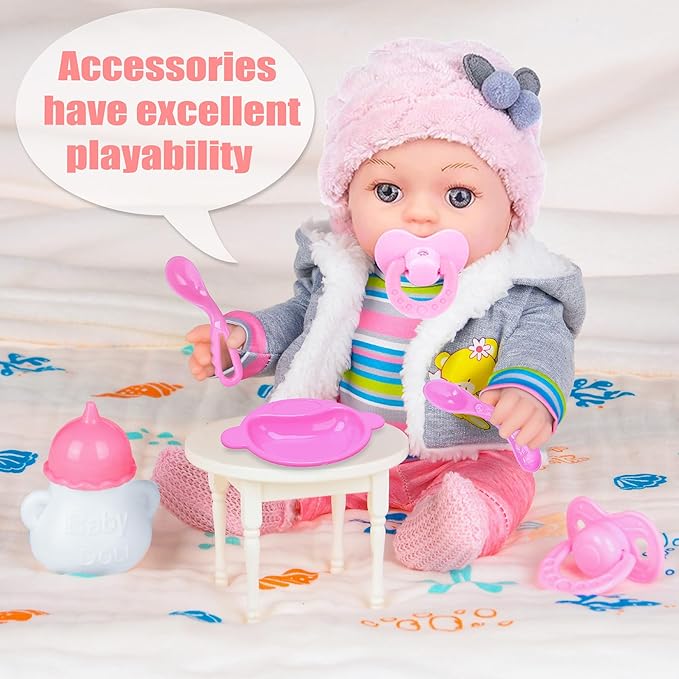 12 Inch Realistic Baby Doll with Outfits & Feeding Accessories - Lifelike Baby Doll with Pacifier, Bottle & Feeding Set, Ideal Gift for Toddler Girls Age 3+