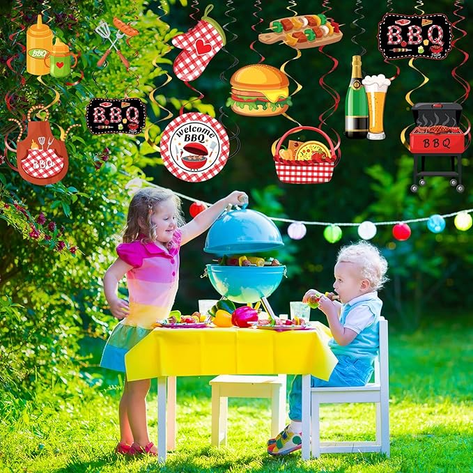 Ireer 52 Pcs Summer Picnic Party Hanging Decor Picnic Birthday Hanging Swirl BBQ Decoration Swirls for Barbecue Decor for Birthday Carnival Summer BBQ Party Supplies Decoration