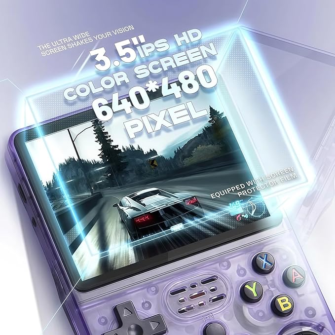 R36s Handheld Console Premium Gift Set (with Star Card & Black Gold Bag) 3.5 Inch IPS Retro with 128GB Storage,21000+ Classic Present for Adults (Purple 128g)