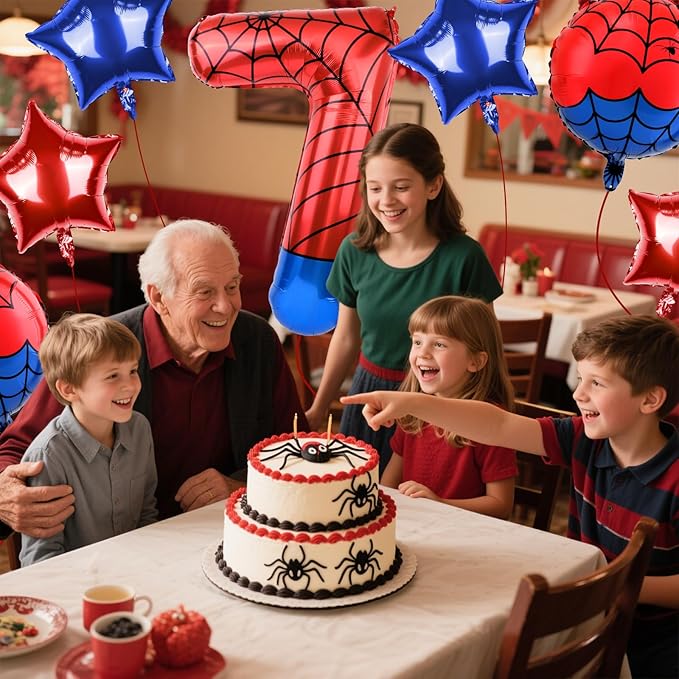 40 Inch Spider Theme Number Balloon, Number Block Foil Number 7 Balloons Large Big Numbers Helium Balloon for Girls Boys 7th Birthday Theme Party Decorations (Number 7)
