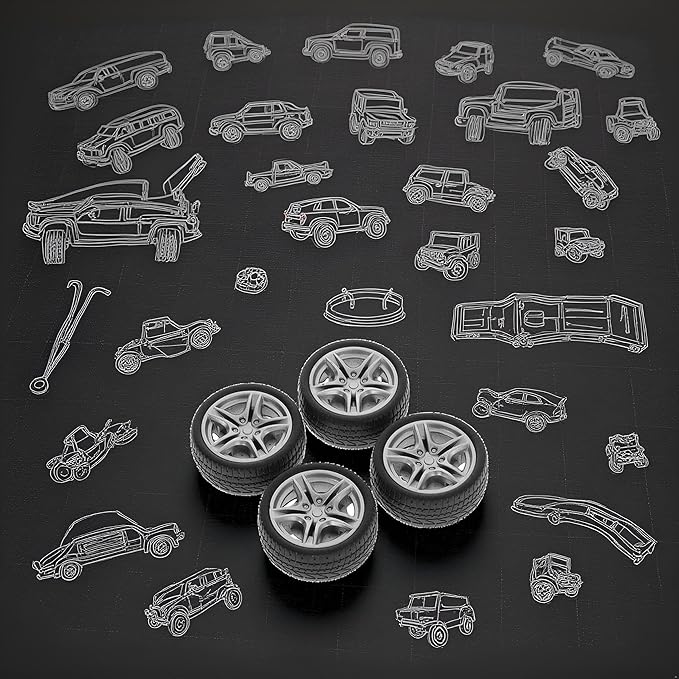 4 Pcs Toy Car Black Tires,48mm Simulation Rubber Wheel Tire Wheel Toy Model DIY RC Spare Parts Easy Installation Small in Size,Tire and Wheel Sets,Remote and App Controlled Vehicles and Parts