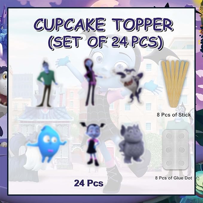 "Vamprina Cupcake Topper – Cute Cartoon Vampire Theme Birthday Party Decoration – Fun Cupcake Picks for Girls and Boys Birthday Celebrations, Halloween Parties, and Spooky-Themed Events"