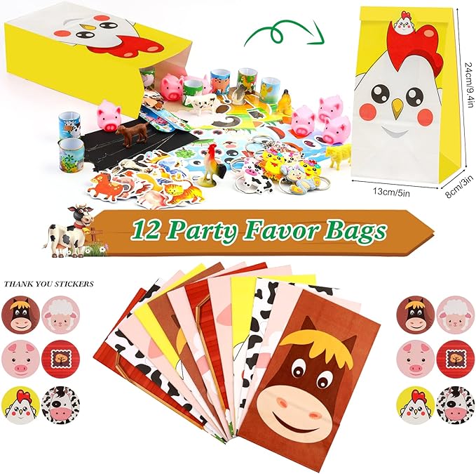 Farm Party Favors, 134 PCS Farm Animal Party Favors, Farm Party Decorations Barnyard Birthday Party Supplies, Return Gifts for Kids Birthday, Goody Bag Stuffers