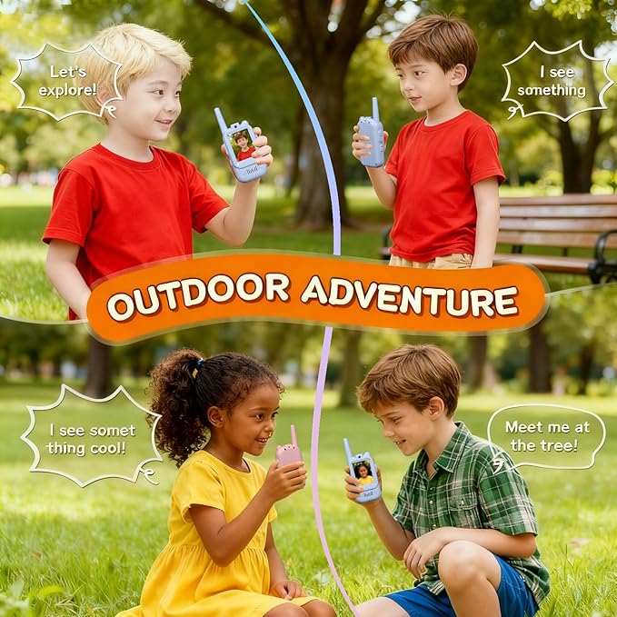Video Walkie Talkie Toys for Kids, 2 Pack Rechargeable Long Range Two Way Radios Walkie Talkies with Screen，Toys for Family Games, Outside, Camping, Hiking，for Ages 3-12 Blue+Pink