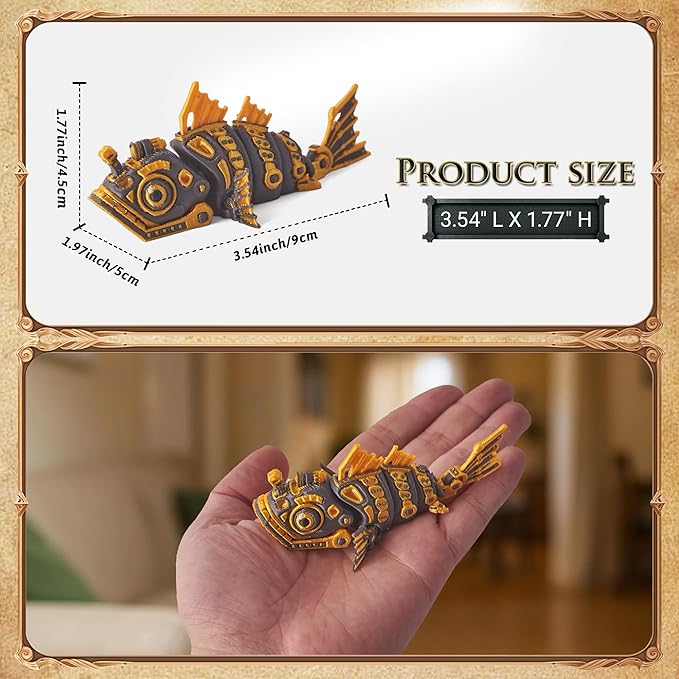 3D Printed Cyberpunk Fish Figurine, Steampunk Style Figurine