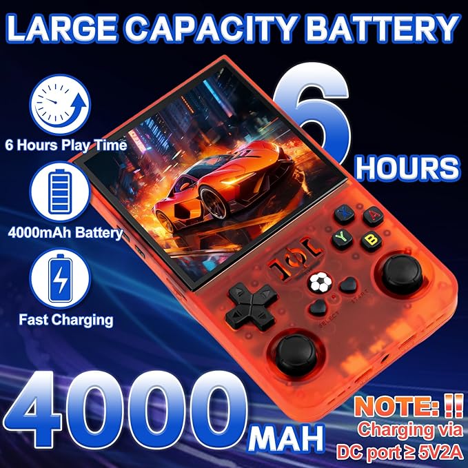 R36MAX Handheld Game Console - 4.0-Inch Screen, Support 22000+Classic Games,128G TF Card,Portable Console with Open Source System,4000mAh Battery,Birthday Gift for Adult or Partner - Red