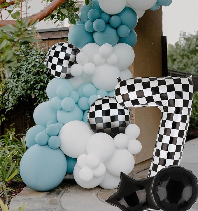 40 Inch Checkered Number Balloon 7 Black and White Race Car Birthday Balloons Baby Hippie Smile Party Shower Boys 7th Birthday Race Car Theme Party Decor Supplies 5 Pcs