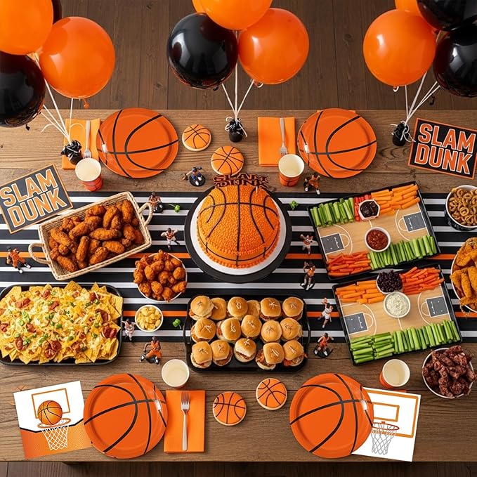 150 PCS Basketball Plates and Napkins Supplies - Dinner & Dessert Plates, Napkins for Basketball Birthday Party Decorations, Serves 50