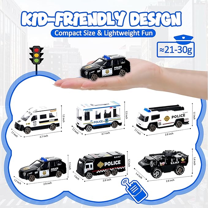 Boys Toys for 3 4 5 6 Years Old,6 Pack Diecast Police Car Toy Set, Mini Alloy Models Toys Car, Mini Vehicles Police Truck, Play Patrol Rescue Vehicle Toy, Boys Birthday Gift