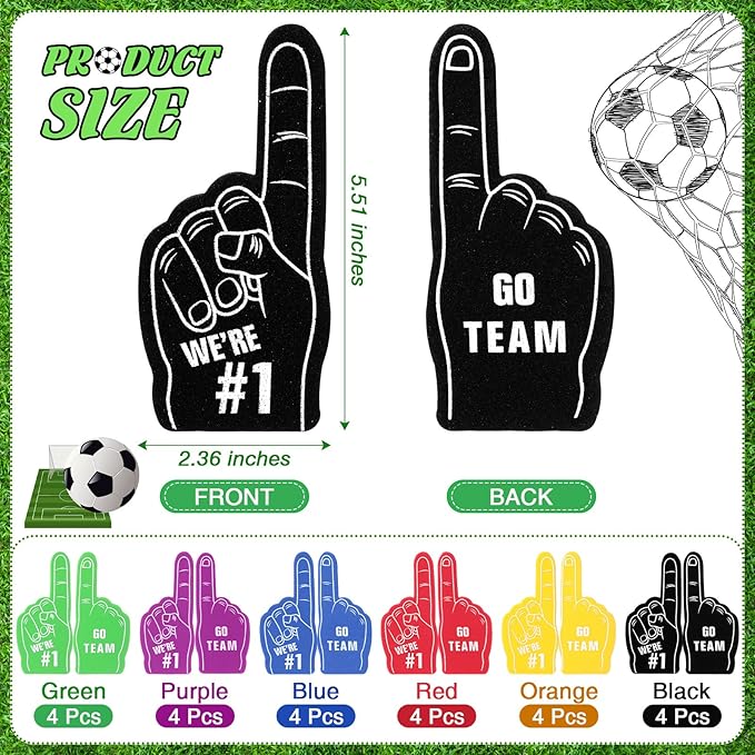 Aoriher 120 Pcs Soccer Sports Party Favors Set Serve 24, Soccer Goodie Bulk Foam Finger Mini Stress Ball Slap Bracelet Charm Bracelet Stamp for Girl Boy Kids Party Supplies