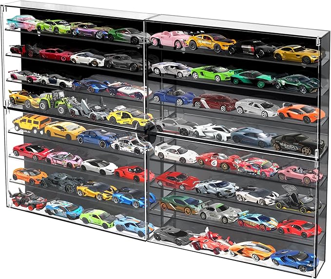 1/64 Scale Model Cars Display Case Wall-Mounted Diecast Toy Car Display Case Storage, Cabinet Lockable for 64 Mini Toys and Hot Wheels（Black, 27.5 X 15.7 X 1.8 inches）