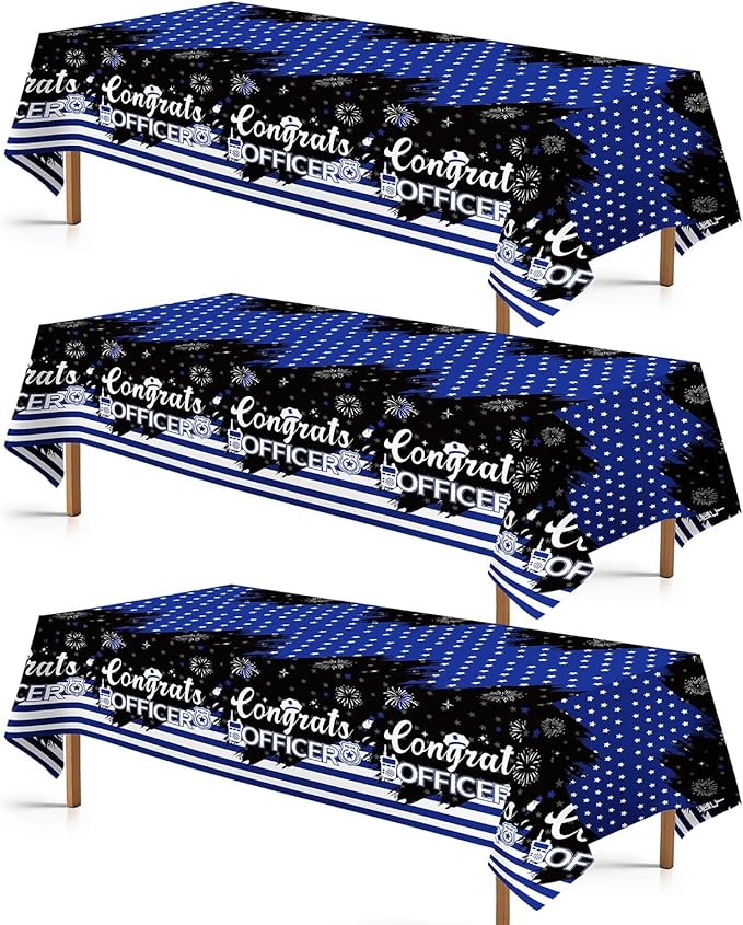 3Pcs Police Party Tablecloth Blue Line Police Retirement Plastic Table Cover Waterproof Congrats Officer Disposable Table Cloth for Law Cop Graduation Promotion Party Decorations, 54 x 108 Inch