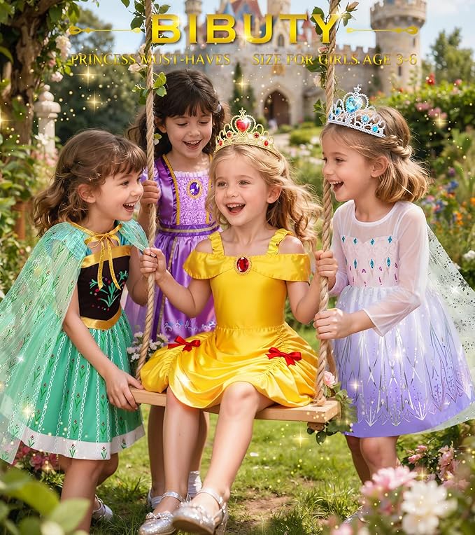 Princess Dress Up Clothes for Little Girls Toddler Dress Up Clothes for Girls 3-6, BIBUTY Pretend Play Princess Costume Set with Princess Crown Cape, Princess Toys Cosplay Birthday Party Gift for Girl