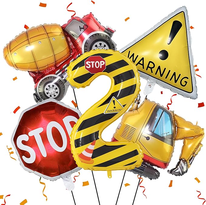 Construction Theme Party Balloons Yellow and Black Striped Balloons Birthday Party Balloons Construction Decorations Supplies for Kids' Birthday Anniversary Party (Number 2 Set)