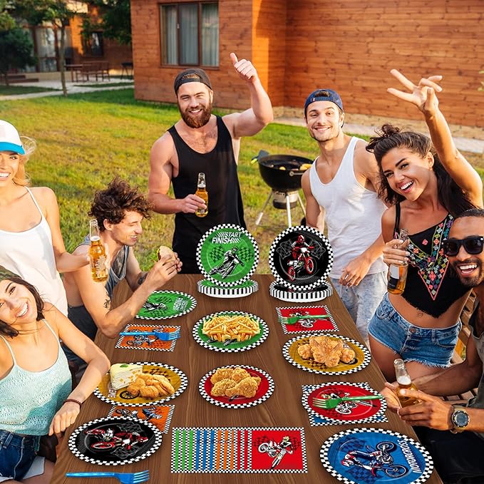 96Pcs Dirt Bike Party Decorations Motocross Birthday Dessert Plates Tableware Motorcycle Theme Dinner Paper Plates Napkins Racing Theme Dinnerware for Boys Baby Shower Supplies Favors