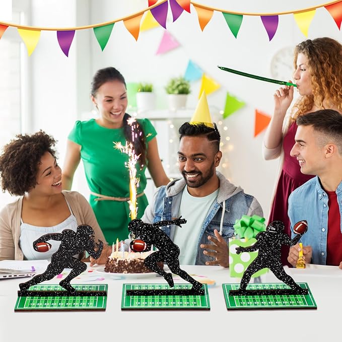 Geetery 7 Pcs Football Party Table Decoration Wooden Football Table Centerpiece Sport Player Silhouette Birthday Sign Centerpieces for Sport Birthday Party Supplies